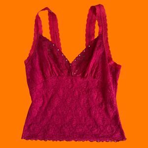90's 00's vintage red floral lace y2k lingerie bodycon tank top XL hanky panky
